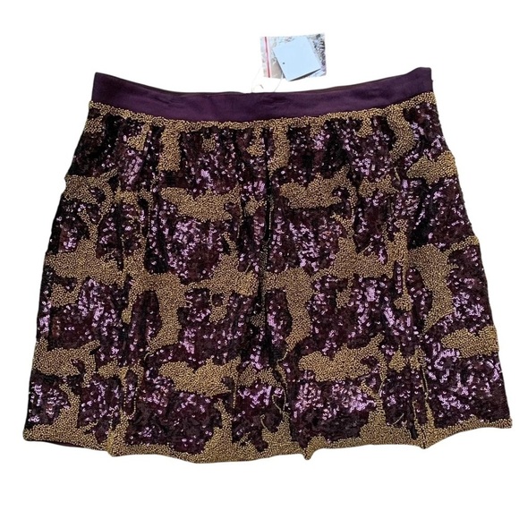 Club Monaco Beaded Sequined Mini Skirt Wine Burgundy Gold Size 10 - Picture 6 of 6